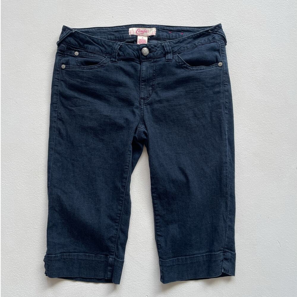 Vtg Y2K CANDIES Dark Denim Low Rise Capri Jean Shorts / Sz 9 / Coquette Minimal